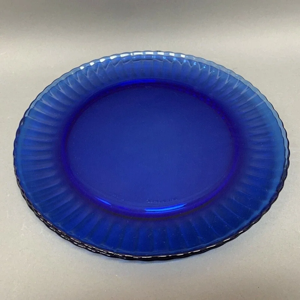 Colorex Cobalt Blue Dinner Glass‎ Plates Fluted Edge Scalloped Brazil Lot of 2